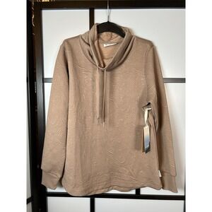 Bearpaw Women's Drawstring Funnel Neck Quilted Sweatshirt Size M Taupe NWT